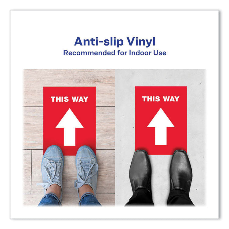 Avery® Social Distancing Floor Decals, 8.5 x 11, This Way, Red Face, White Graphics, 5/Pack (AVE83091) Pack of 5