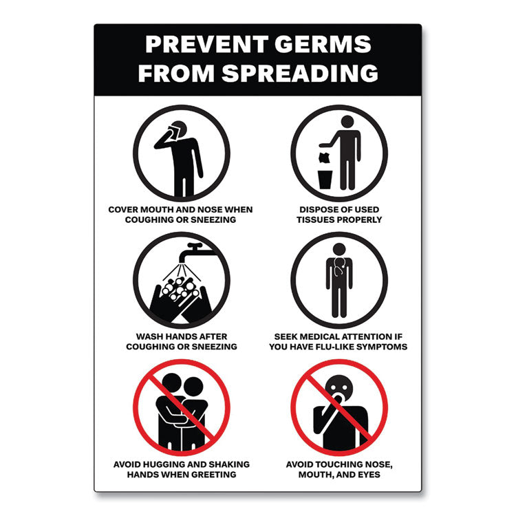 Avery® Preprinted Surface Safe Wall Decals, 7 x 10, Prevent Germs from Spreading, White/Black Face, Black Graphics, 5/Pack (AVE83174) Pack of 5