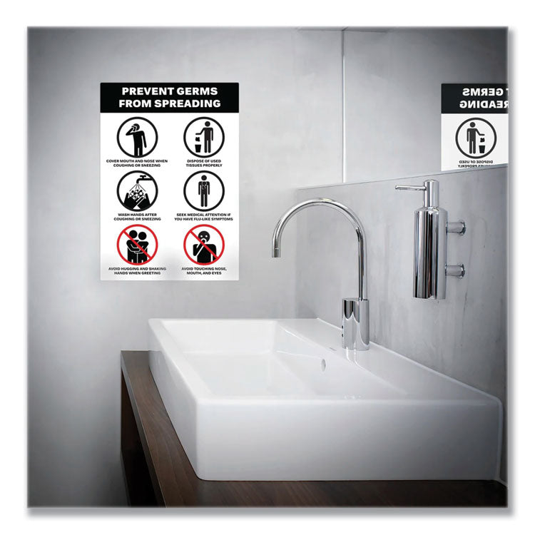 Avery® Preprinted Surface Safe Wall Decals, 7 x 10, Prevent Germs from Spreading, White/Black Face, Black Graphics, 5/Pack (AVE83174) Pack of 5
