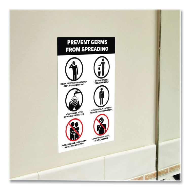 Avery® Preprinted Surface Safe Wall Decals, 7 x 10, Prevent Germs from Spreading, White/Black Face, Black Graphics, 5/Pack (AVE83174) Pack of 5