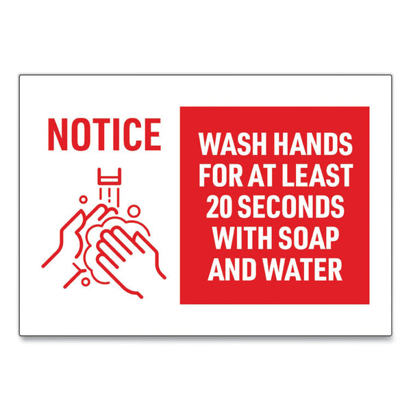 Avery® Preprinted Surface Safe Wall Decals, 10 x 7, Wash Hands for at Least 20 Seconds, White/Red Face, Red Graphics, 5/Pack (AVE83175)