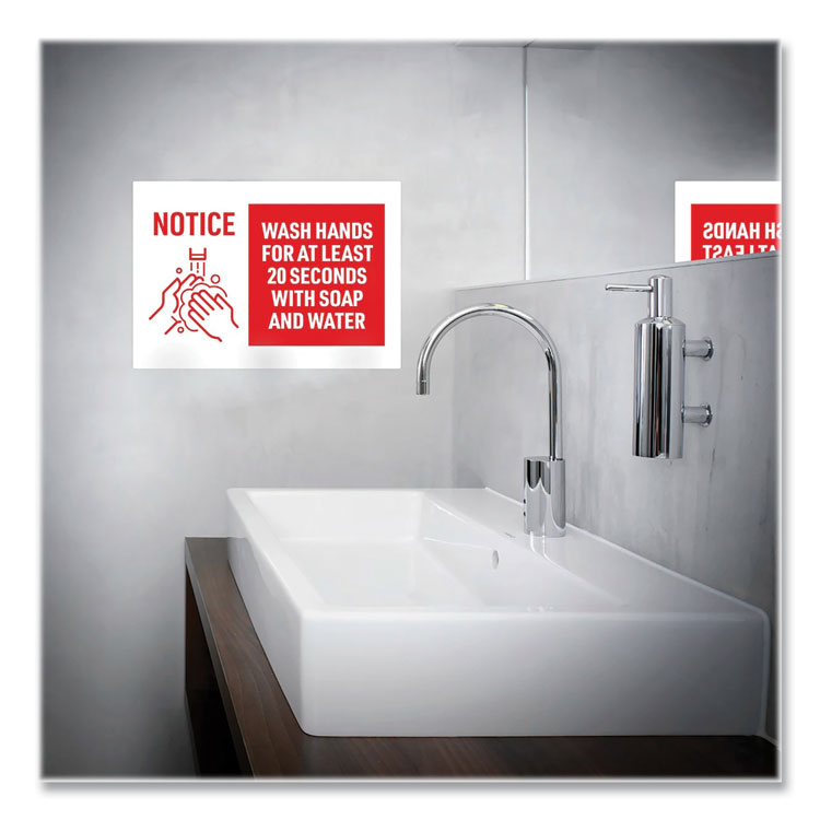 Avery® Preprinted Surface Safe Wall Decals, 10 x 7, Wash Hands for at Least 20 Seconds, White/Red Face, Red Graphics, 5/Pack (AVE83175) Pack of 5