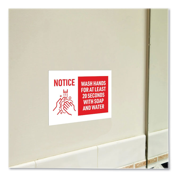 Avery® Preprinted Surface Safe Wall Decals, 10 x 7, Wash Hands for at Least 20 Seconds, White/Red Face, Red Graphics, 5/Pack (AVE83175) Pack of 5
