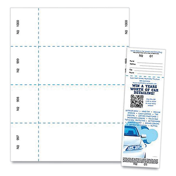 Blanks/USA® Jumbo Micro-Perforated Event/Raffle Ticket, 90 lb Index Weight, 8.5 x 11, White, 4 Tickets/Sheet, 250 Sheets/Pack (BLA10X9WH)