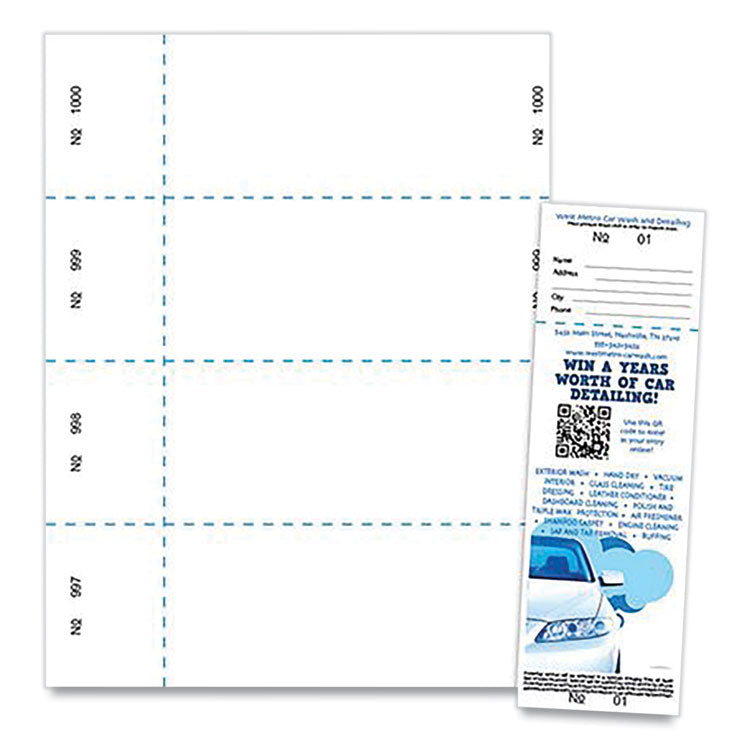 Blanks/USA® Jumbo Micro-Perforated Event/Raffle Ticket, 90 lb Index Weight, 8.5 x 11, White, 4 Tickets/Sheet, 250 Sheets/Pack (BLA10X9WH) Each