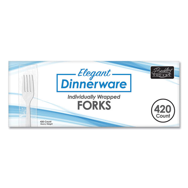 Berkley Square Elegant Dinnerware Heavyweight Cutlery, Individually Wrapped, Fork, White, 420/Box (BSQ90185)