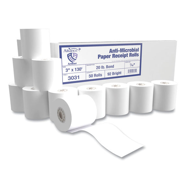 Alliance Armor Antimicrobial Receipt Roll Paper, 3" x 130 ft, White, 50/Carton (AIP3031) Case of 50
