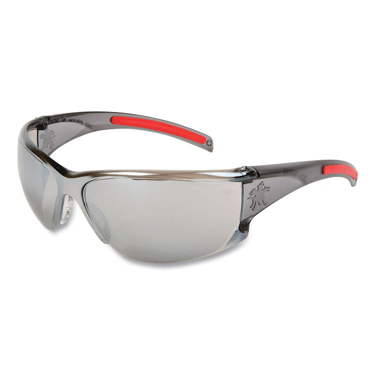 MCR™ Safety HK1 Series Safety Glasses, Wraparound, Scratch-Resistant, Silver Mirror Lens, Smoke/Red Frame (CRWHK117) Each