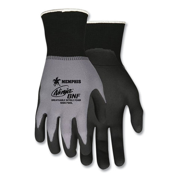 MCR™ Safety Ninja Nitrile Coating Nylon/Spandex Gloves, Black/Gray, Large, Dozen (CRWN96790L) 1 Dozen