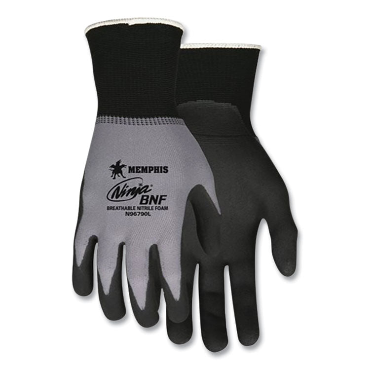 MCR™ Safety Ninja Nitrile Coating Nylon/Spandex Gloves, Black/Gray, Large, Dozen (CRWN96790L) 1 Dozen