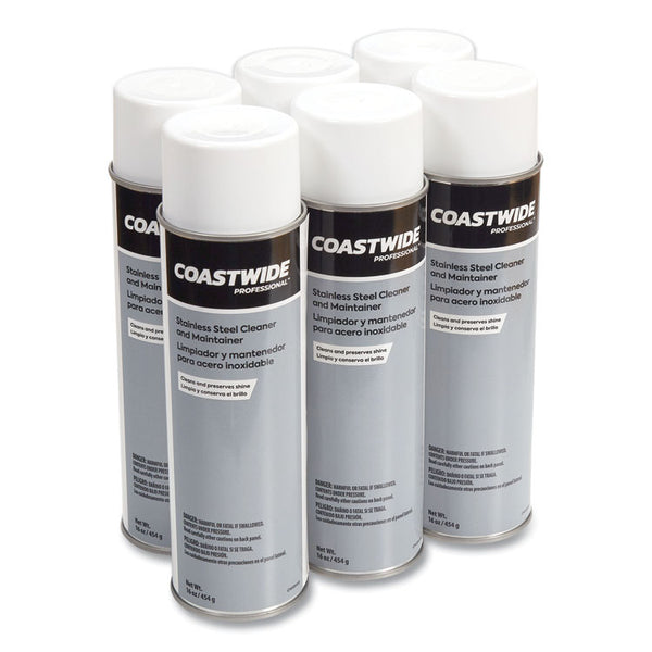 Coastwide Professional™ Stainless Steel Cleaner and Maintainer, Fresh and Clean, 16 oz Aerosol Spray, 6/Carton (CWZ58498A50877)