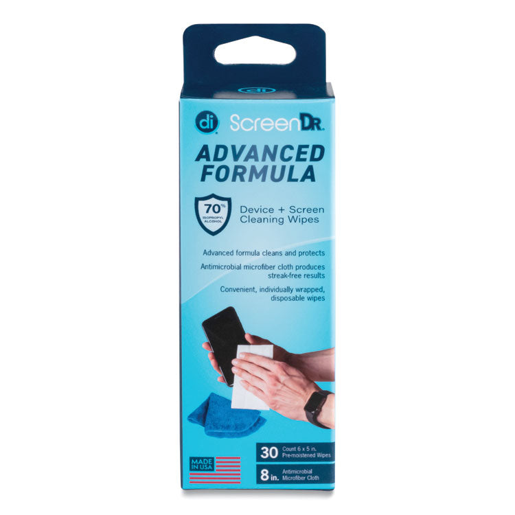 Digital Innovations ScreenDr Device and Screen Cleaning Wipes, Includes 30 Individually Wrapped Wipes and 8" Microfiber Cloth, 6 x 5, White (DGV32346) Each