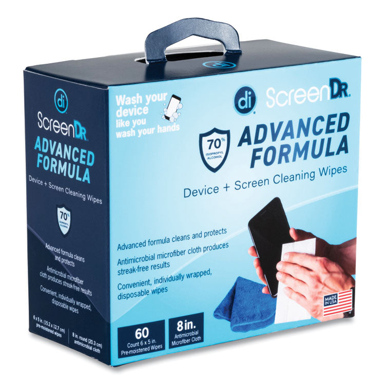 Digital Innovations ScreenDr Device and Screen Cleaning Wipes, Includes 60 Individually Wrapped Wipes and 8" Microfiber Cloth, 6 x 5, White (DGV32347)