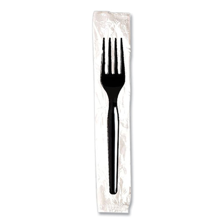 Dixie® Individually Wrapped Mediumweight Polystyrene Cutlery, Fork, Black, 1,000/Carton (DXEFM53C7)