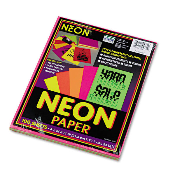 Pacon® Array Colored Bond Paper, 24 lb Bond Weight, 8.5 x 11, Assorted Neon Colors, 100/Pack (PAC104331) Pack of 100