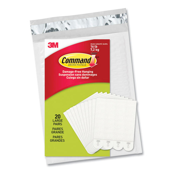 Command™ Picture Hanging Strips, Removable, Holds Up to 4 lbs per Pair, Large, 0.63 x 3.63, White, 20 Pairs/Pack (MMM1720620)