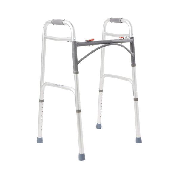 McKesson Dual Release Folding Walker Adjustable Height Aluminum Frame 350 lbs. Weight Capacity 32 to 39 Inch Height (1088076_CS) 1/CS