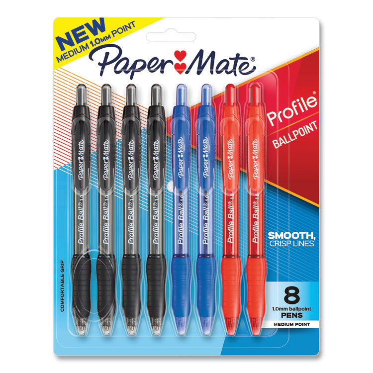 Paper Mate® Profile Ballpoint Pen, Retractable, Medium 1 mm, Assorted Ink and Barrel Colors, 8/Pack (PAP2097014)