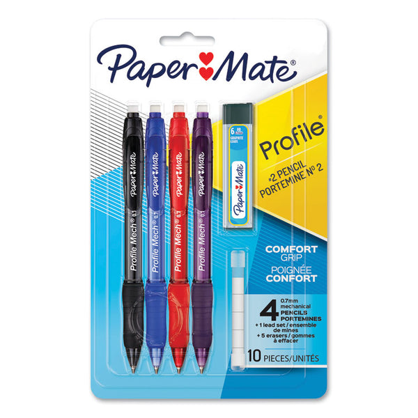 Paper Mate® Profile Mechanical Pencils, 0.7 mm, HB (#2), Black Lead, Assorted Barrel Colors, 4/Pack (PAP2105703)