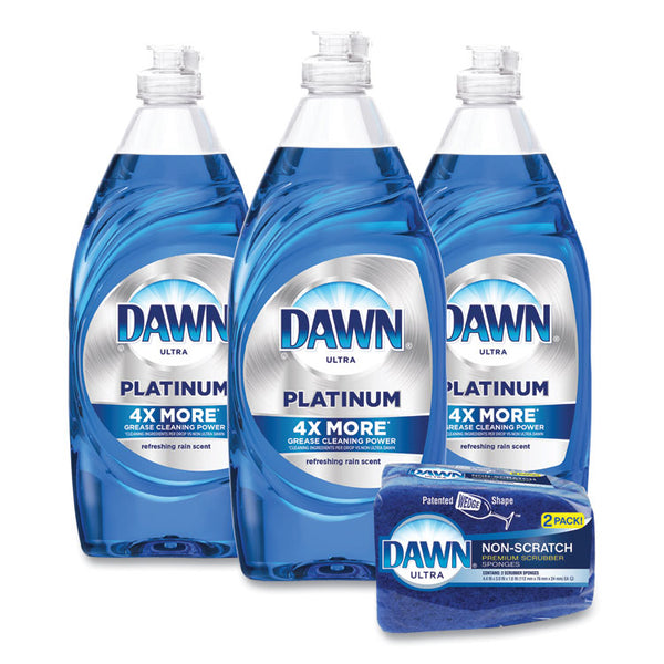 Dawn® Platinum Liquid Dish Detergent, Refreshing Rain Scent, (3) 24 oz Bottles Plus (2) Sponges/Carton (PGC49041)