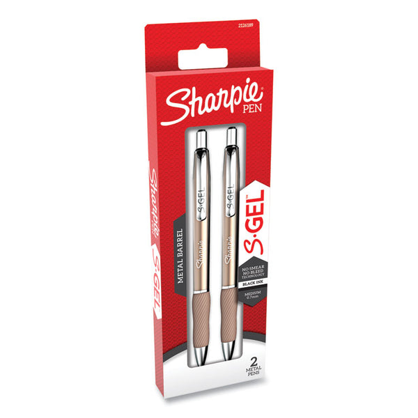 Sharpie® S-Gel™ S-Gel Premium Metal Barrel Gel Pen, Retractable, Medium 0.7 mm, Black Ink, Champagne Barrel, 2/Pack (SAN2126189)