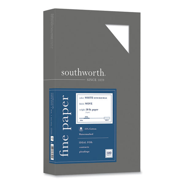 Southworth® 25% Cotton Business Paper, Ruled, 95 Bright, 20 lb Bond Weight, 8.5 x 14, White, 500 Sheets/Ream (SOU403ER)