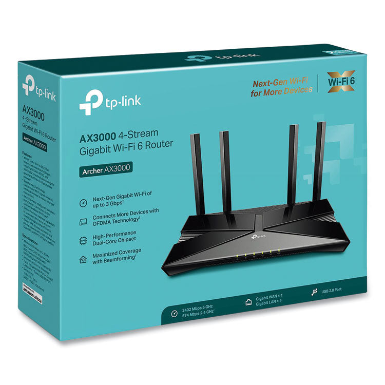 TP-Link ARCHER AX3000 Dual Band Gigabit Wi-Fi 6 Router, 5 Ports, Dual-Band 2.4 GHz/5 GHz (TPLARCHERAX3000) Each