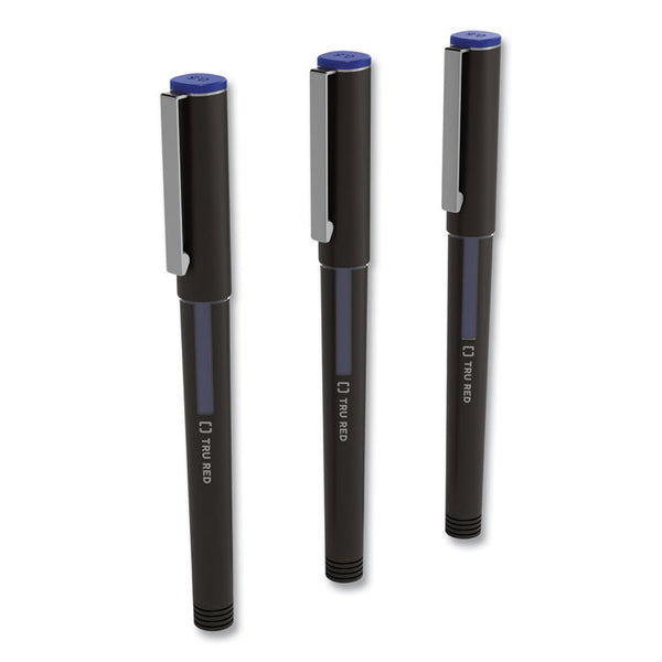TRU RED™ Roller Ball Pen, Stick, Fine 0.5 mm, Blue Ink, Black/Blue/Clear Barrel, 3/Pack (TUD57320) Each