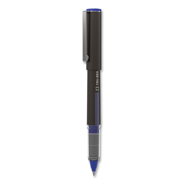 TRU RED™ Roller Ball Pen, Stick, Fine 0.5 mm, Blue Ink, Black/Blue/Clear Barrel, 3/Pack (TUD57320) Each