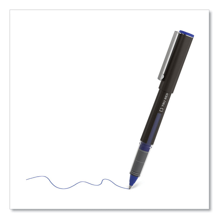 TRU RED™ Roller Ball Pen, Stick, Fine 0.5 mm, Blue Ink, Black/Blue/Clear Barrel, 3/Pack (TUD57320) Each