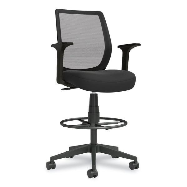 Union & Scale™ Essentials Mesh Back Fabric Drafting Stool with Arms, Supports Up to 275 lb, Black Seat/Back, Black Base (UOS59384) Each