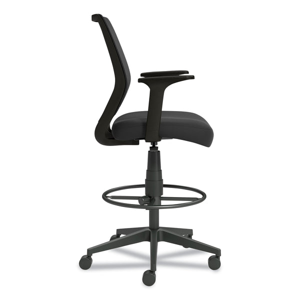 Union & Scale™ Essentials Mesh Back Fabric Drafting Stool with Arms, Supports Up to 275 lb, Black Seat/Back, Black Base (UOS59384) Each