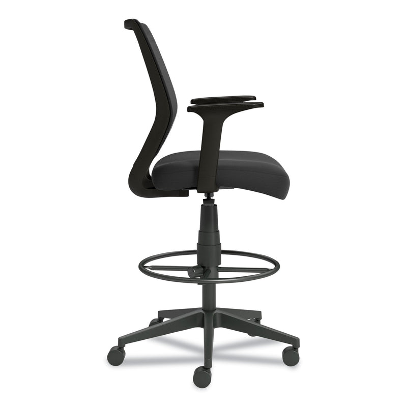 Union & Scale™ Essentials Mesh Back Fabric Drafting Stool with Arms, Supports Up to 275 lb, Black Seat/Back, Black Base (UOS59384) Each