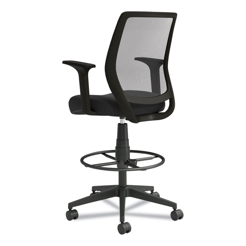 Union & Scale™ Essentials Mesh Back Fabric Drafting Stool with Arms, Supports Up to 275 lb, Black Seat/Back, Black Base (UOS59384) Each