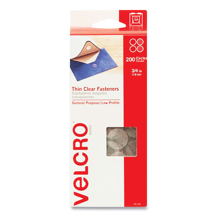 VELCRO® Brand Sticky-Back Fasteners, Complete Sets, 0.75" dia, Clear, 200/Pack (VEK95194) Each