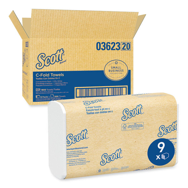 Scott® Essential C-Fold Towels for Business, Convenience Pack, 1-Ply, 10.13 x 13.15, White, 200/Pack, 9 Packs/Carton (KCC03623)