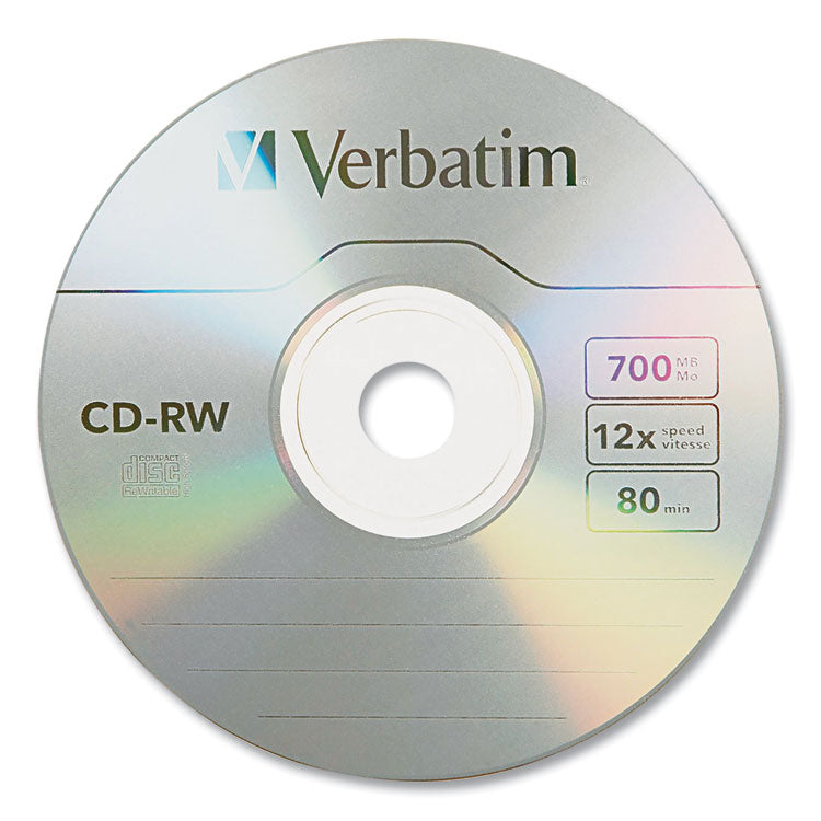 Verbatim® CD-RW Rewritable Disc, 700 MB/80 min, 12x, Spindle, Silver, 25/Pack (VER95155)