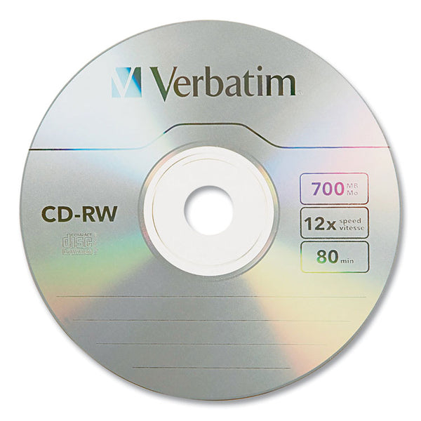 Verbatim® CD-RW High-Speed Rewritable Disc, 700 MB/80 min, 12x, Slim Jewel Case, Silver, 10/Pack (VER95156)