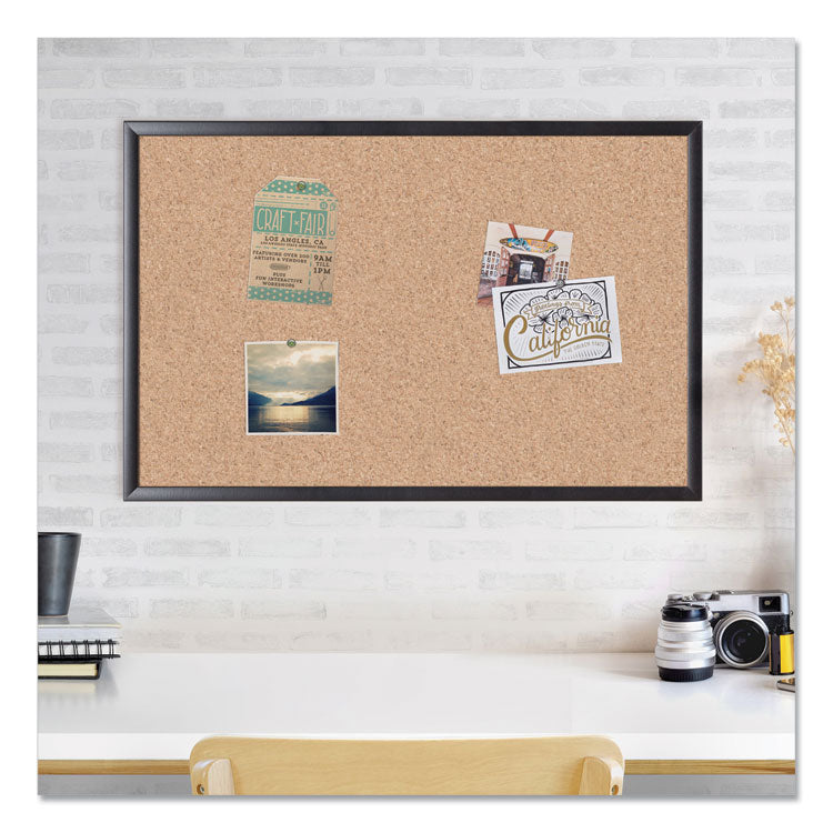U Brands Cork Bulletin Board, 35 x 23, Tan Surface, Black Frame (UBR301U0001) Each