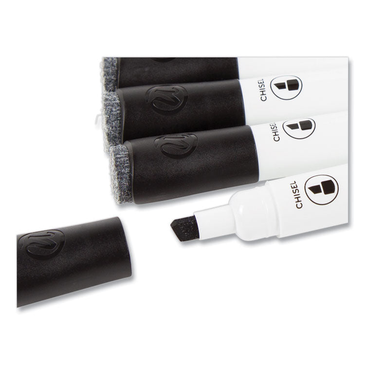 U Brands Chisel Tip Low-Odor Dry-Erase Markers with Erasers, Broad Chisel Tip, Black, Dozen (UBR2925U0112) 1 Dozen