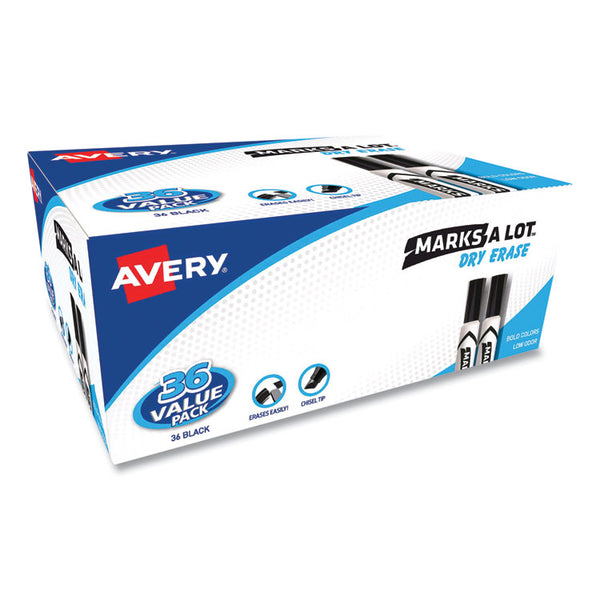 Avery® MARKS A LOT Desk-Style Dry Erase Marker Value Pack, Broad Chisel Tip, Black, 36/Pack (98207) (AVE98207)