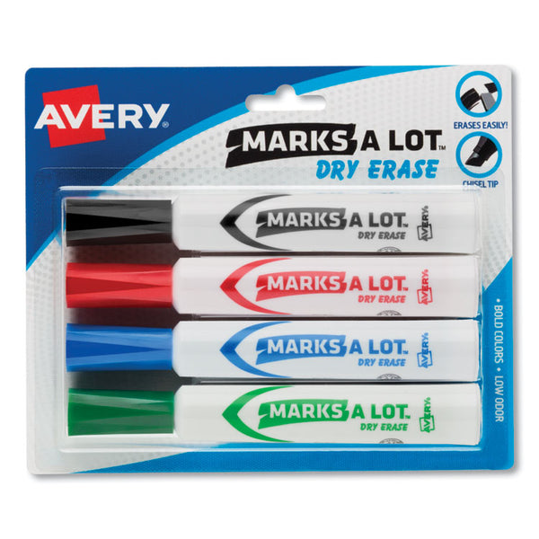 Avery® MARKS A LOT Desk-Style Dry Erase Marker, Broad Chisel Tip, Assorted Colors, 4/Set (24409) (AVE24409)