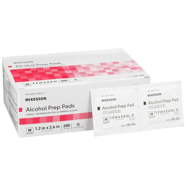 McKesson Alcohol Prep Pad 70% Strength Isopropyl Alcohol Individual Packet Medium Sterile (191089_BX) 200/BX