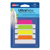Avery® Ultra Tabs Repositionable Tabs, Margin Tabs: 2.5" x 1", 1/5-Cut, Assorted Neon Colors, 24/Pack (AVE74767) Pack of 24
