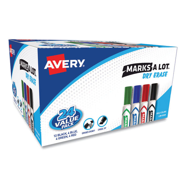 Avery® MARKS A LOT Desk-Style Dry Erase Marker Value Pack, Broad Chisel Tip, Assorted Colors, 24/Pack (98188) (AVE98188)