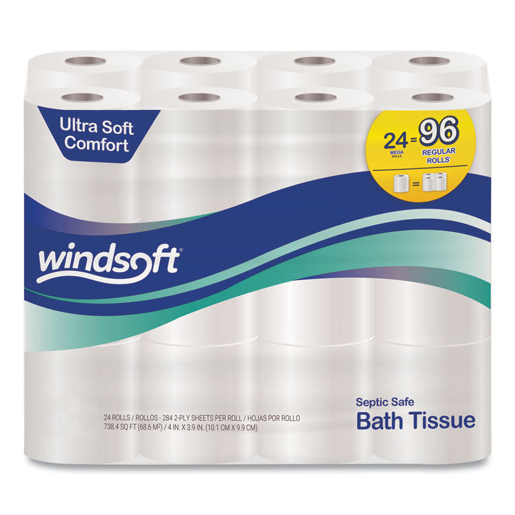 Windsoft® Premium Bath Tissue, Septic Safe, 2-Ply, White, 284 Sheets/Roll, 24 Rolls/Carton (WIN24244)