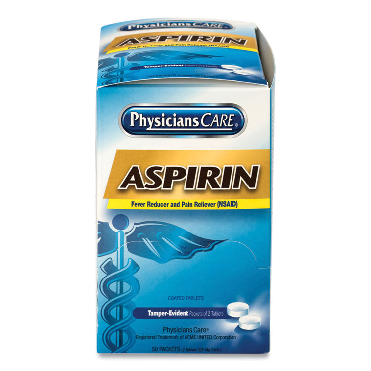 PhysiciansCare® Aspirin Medication, Two-Pack, 50 Packs/Box (ACM90014) 50 Packs of 2