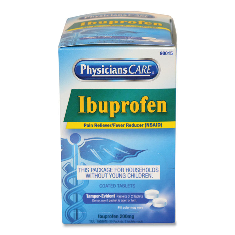 PhysiciansCare® Ibuprofen Medication, Two-Pack, 50 Packs/Box (ACM90015) 50 Packs of 2