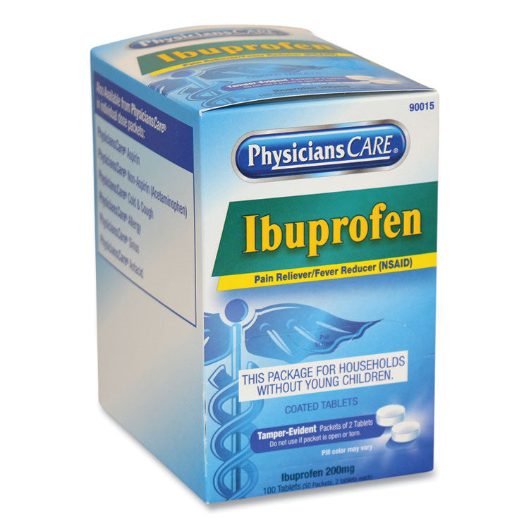 PhysiciansCare® Ibuprofen Medication, Two-Pack, 50 Packs/Box (ACM90015) 50 Packs of 2