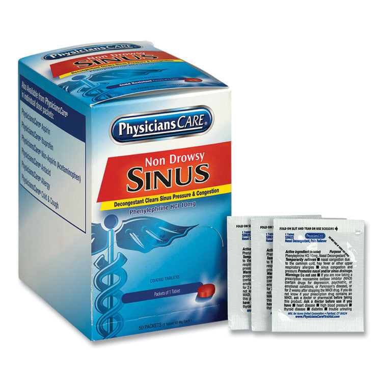 PhysiciansCare® Sinus Decongestant Congestion Medication, One Tablet/Pack, 50 Packs/Box (ACM90087) Box of 50 Packs